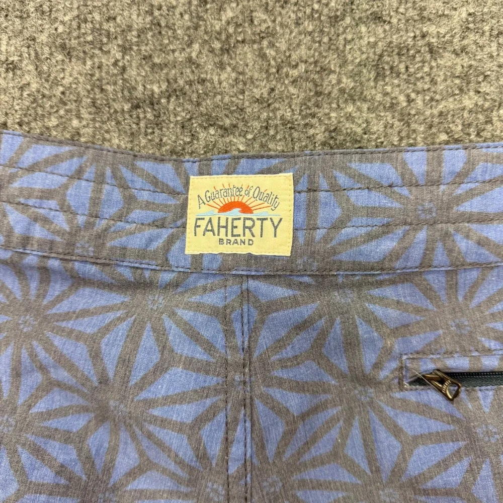 Faherty Brand Men Blue Geometric Starburst Recycled Board Shorts Size 35